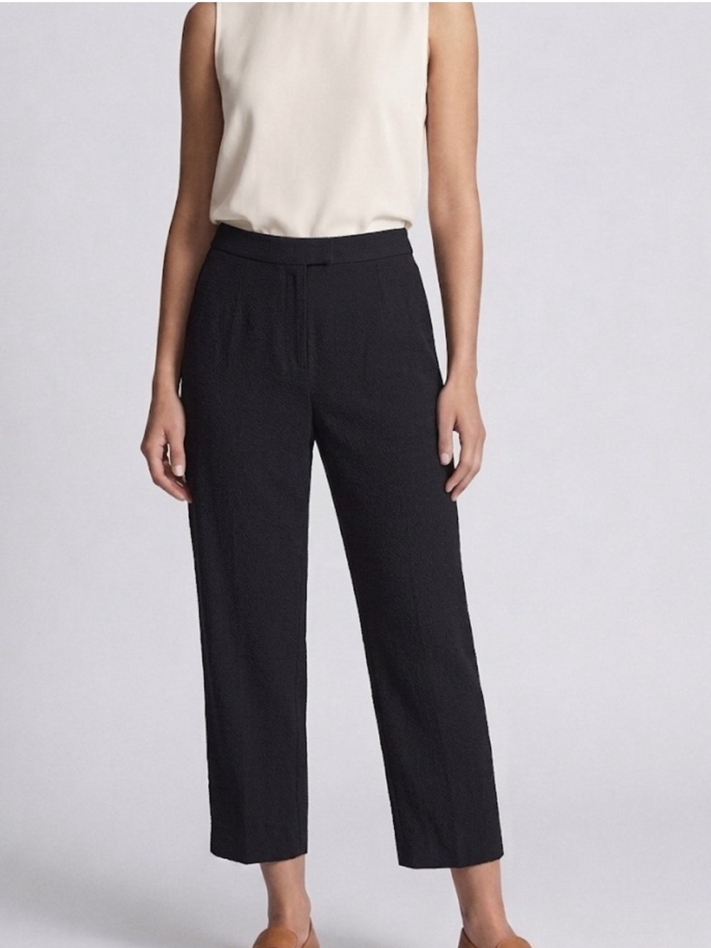 MANGO Black Wide Leg Cropped Pants Trouser Size 8 Back Hem Slits Loose Crepe Lik